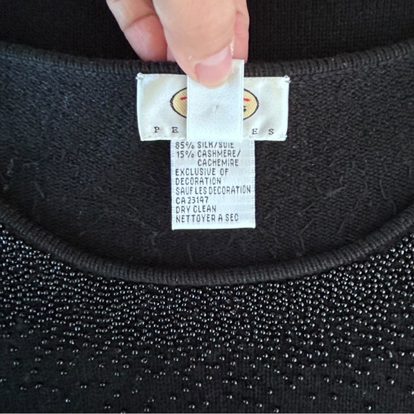4/$20 Talbots Petite Silk Cashmere Beaded Sweater Black Long Sleeve Top PS - Picture 6 of 6